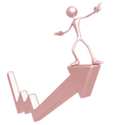 Stick figure going up on arrow